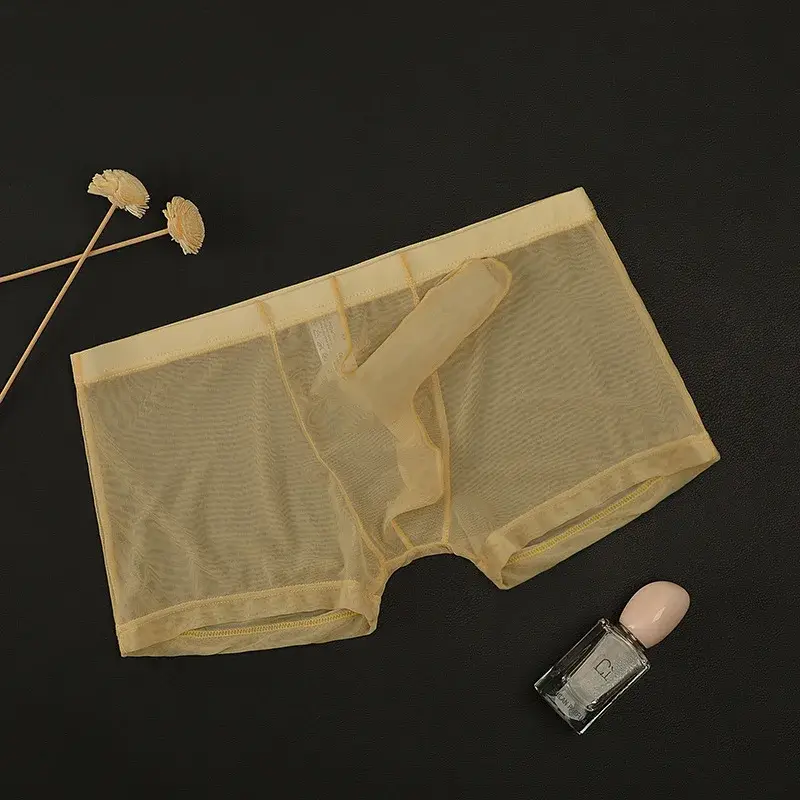 Cueca boxy masculina erótica gays sexy cintura baixa elefante nariz boxer shorts malha fina transparente respirável calcinha leve — image 8