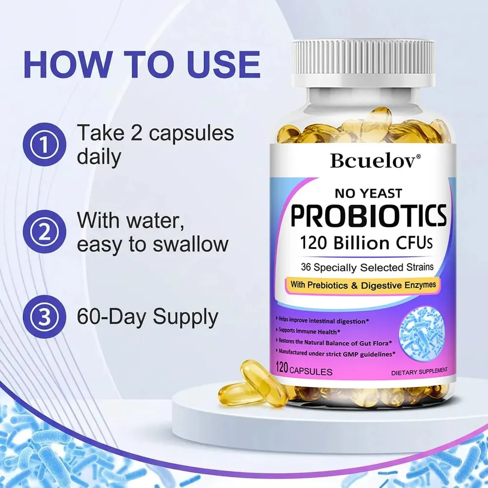 Ang Probiotics 120 Billion CFU na may Prebiotics at Digestive Enzymes ay sumusuporta sa Digestion Gut Flora Bloating Relief at Immune Health — image 5