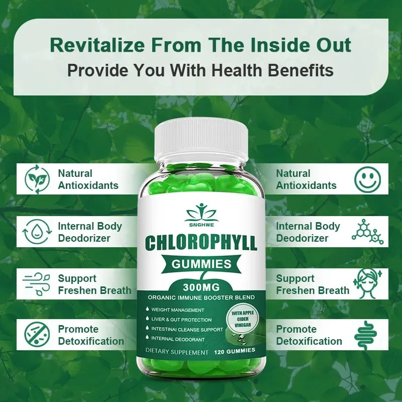 Chlorophyll Gummies-na may ACV Vitamin D3 C E B12 -Natural Deodorant Energy Boost Immune at Digestion Support Vegan 60 Candies — image 3