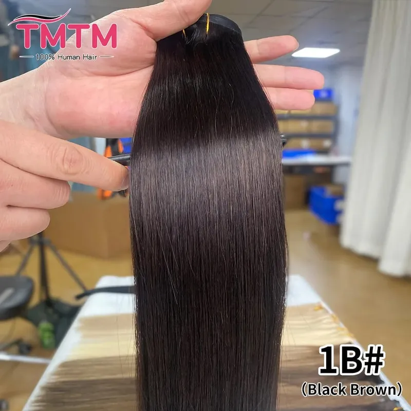 Straight PU Clip Ins Human Hair Extensions Black Brown Color 7 Pcs 110g/Set Seamless Invisible PU Weft For Women 100% Human Hair — image 12