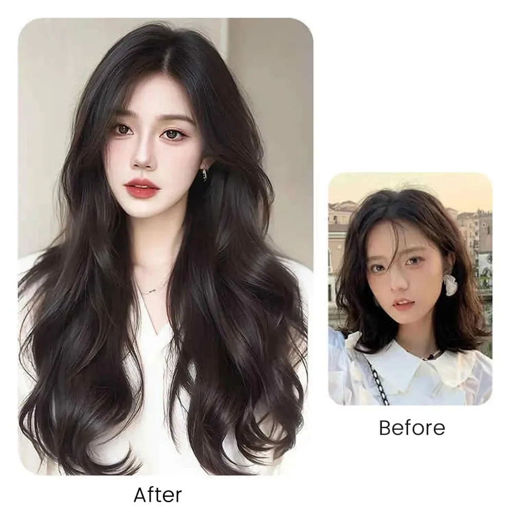20Inch Synthetic Long Curly Wavy Layered V-Shaped Clip-in Hair Extension 4 Clip Heat Resistant Hairpiece para sa mga Babaeng Pang-araw-araw na Party — image 2