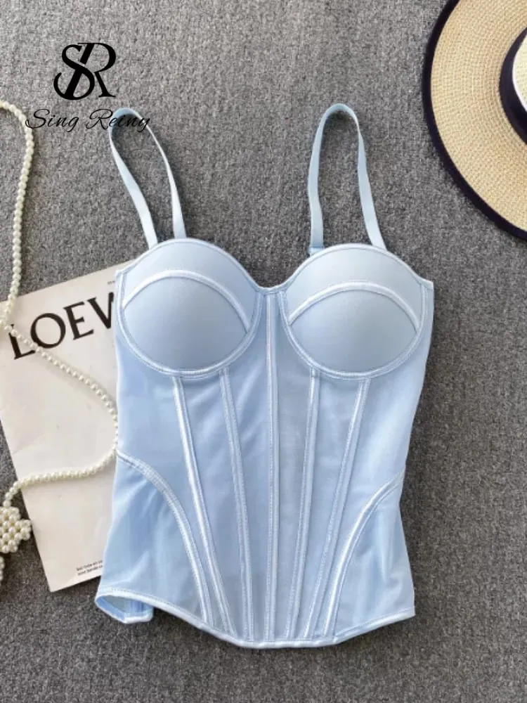 2026 Luxury Mesh Corset Camisole Women Strap Solid Lingerie Top Summer High Quality Tummy Control Sheer Party Tank Top — image 10