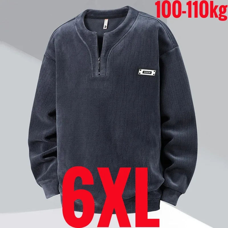 Extra Big Size Men's Sweatshirt Half Zip Pullover Corduroy Fleece Plus Large 6xl 7xl 8xl 9xl 10xl Autumn Winter Warm Casual Top — image 29