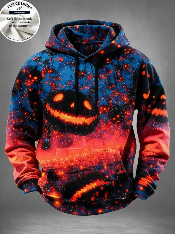 English: Halloween Haunted House Ghost Pumpkin Bat Print Hoodie Men Fleece Lined POD Sweatshirt Casual Long Sleeve Pullover — image 15