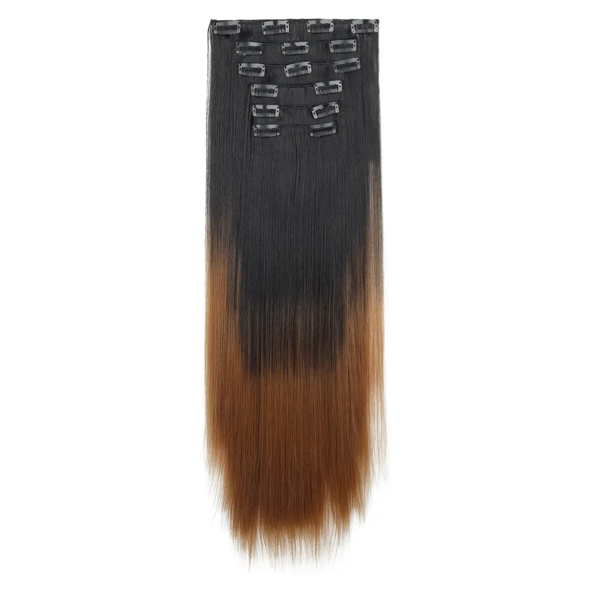 Long Straight Hair Clip in Hair Extensions 24inch 140g 6pcs/set Women Ombre Synthetic Hair Full Head soft easy to wear stylish