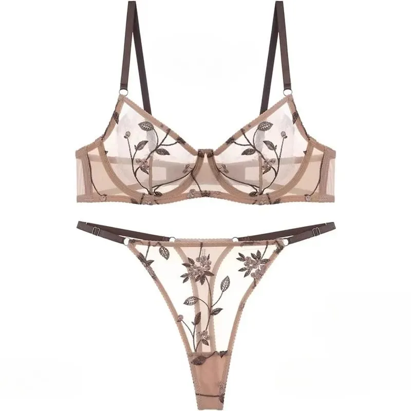Modest European Lace Sheer Embroidery Underwire Bra Set Minimizer Anti-Sagging Support Big Bust Comfort Lingerie S-XL — image 5