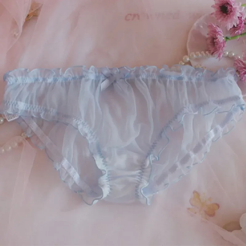 Homens Sissy Malha Chiffon Arco Floral Renda Bolsa Cueca Calcinha Biquíni Breve Calcinha Pura Transparente Sólida Cuecas Masculinas Shorts — image 19