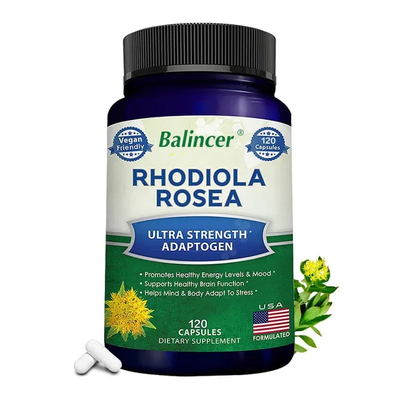 Rhodiola Rosea 1000mg Capsules Natural Herbaceous Plants Stress Relief Energy Mood Focus Support Brain Health Gluten Free — image 1