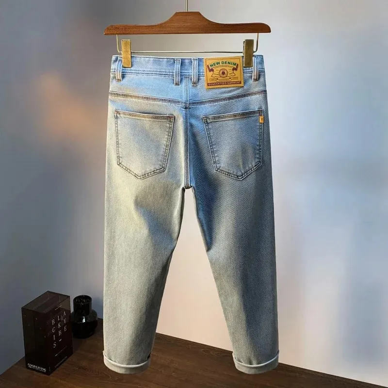 Light blue slim straight jeans for men men's casual denim pants that are thin breathable elastic and versatile for a stylish — image 4