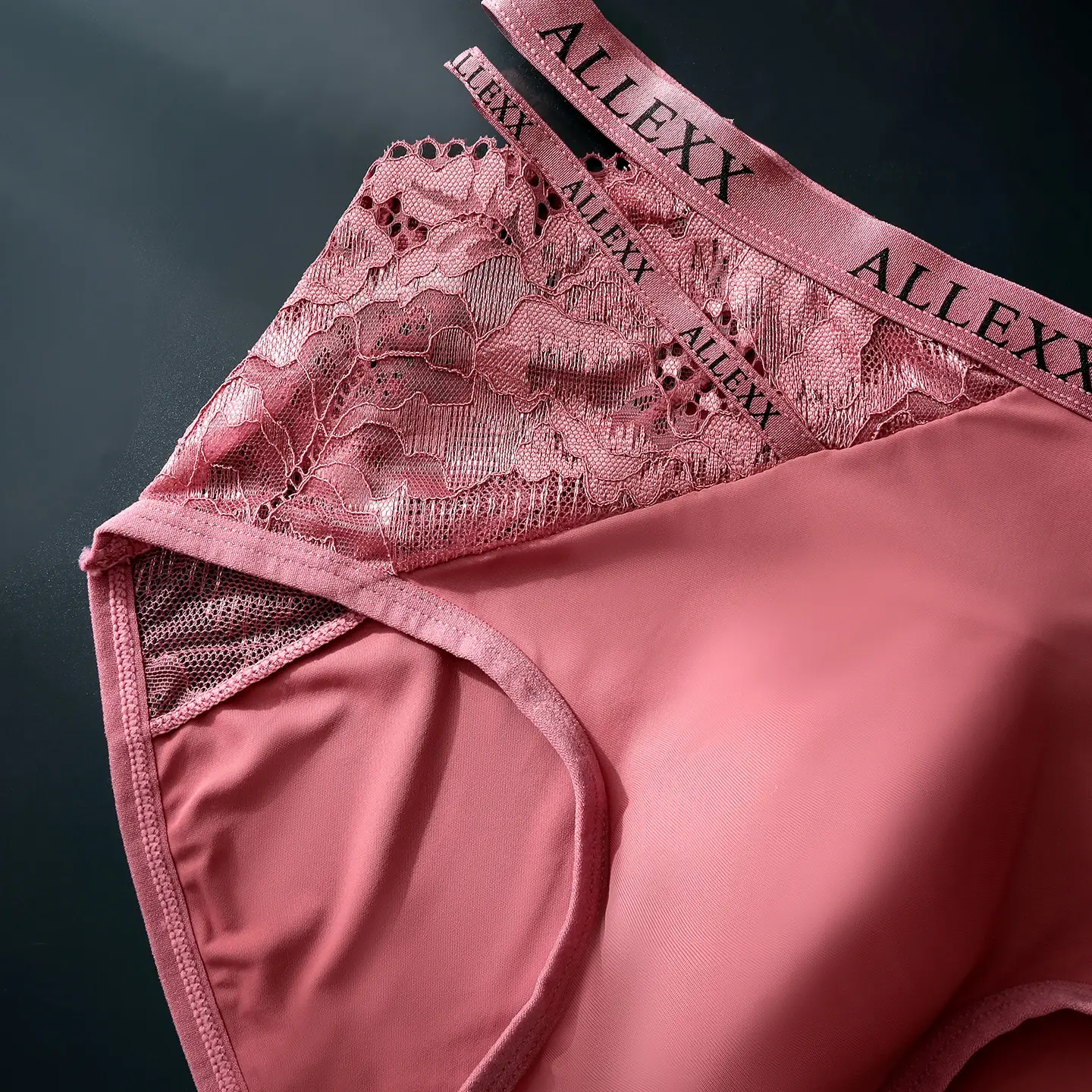 Male Glossy Satin Triangle Briefs Floral Lace Mesh Splice High Waist Elastic Letter Band Soft Breathable Men Underwear — image 10