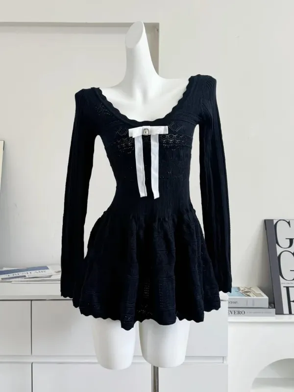 Korobov vestido linha a doce cor sólida com babados vestido colete de malha para mulheres verão estilo francês saia curta vazada — image 8