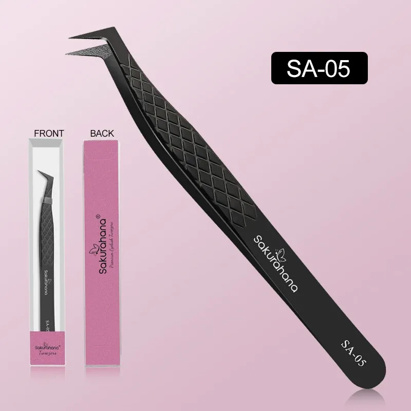 High-end Eyelash Tweezers Black Fiber Tip For Lash Extensions Mega Volume Mink Lashes Tool Straight Head Curved Tip