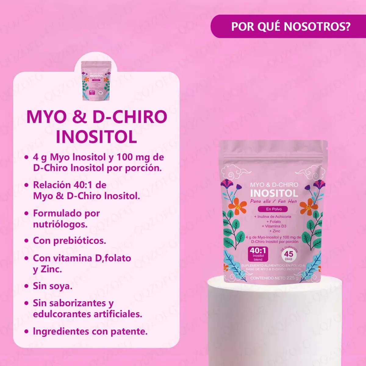 40:1 Mix Myo & D-Chiro Inositol Pulver innehåller folat vitamin D3 och zink som stödjer kvinnors dagliga hälsokosttillskott — image 3