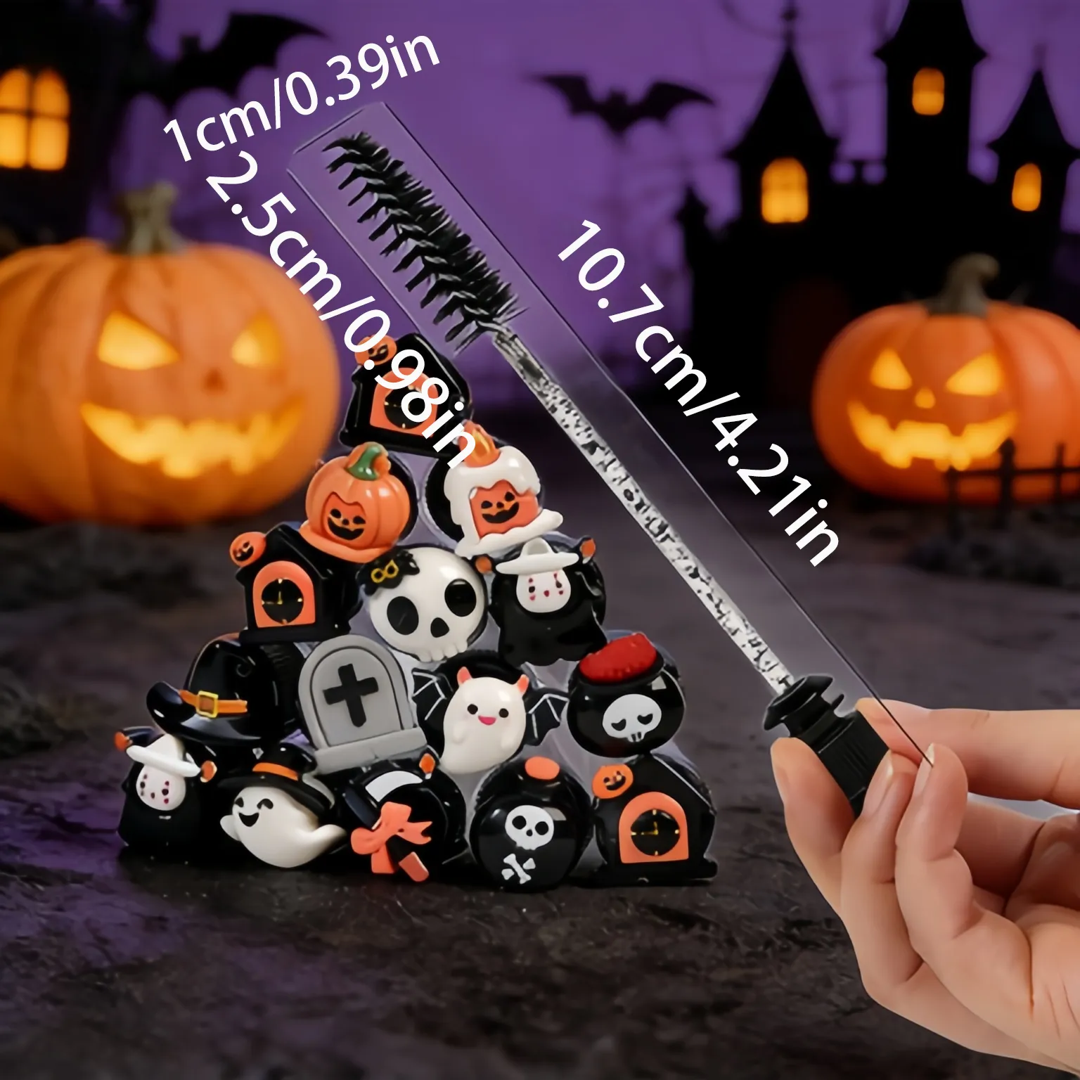 10pcs Professional Halloween Tube Mascara Wand Spooky Horror & Cute Face Brushes Eyelash& Eyebrow Grooming Kitfor Parties — image 2