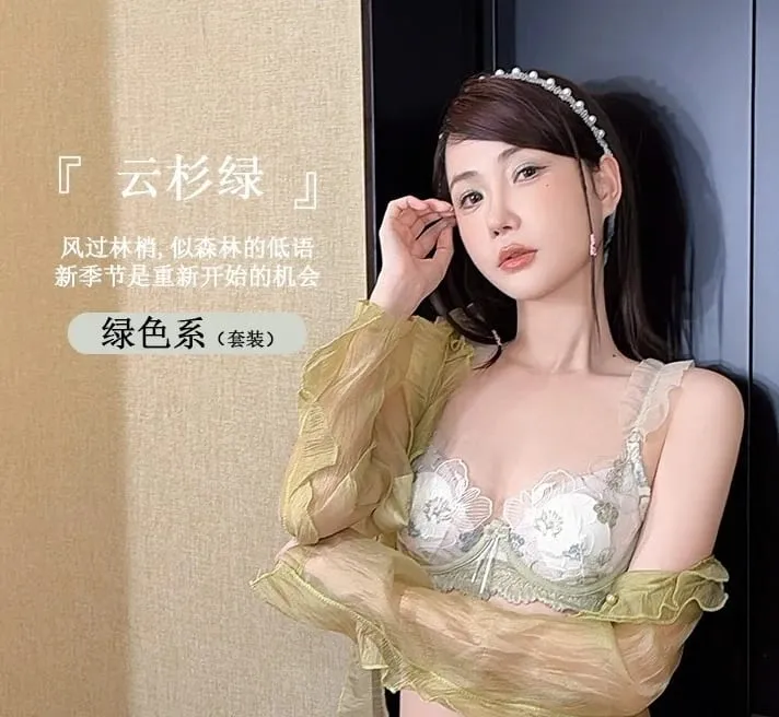 French Elegant Embroidered Lace Minimizer Bra Support Soft Underwire Rabbit Ear Cup Sexy Pure Lingerie Set Large Bust S-XL Tushy — image 11