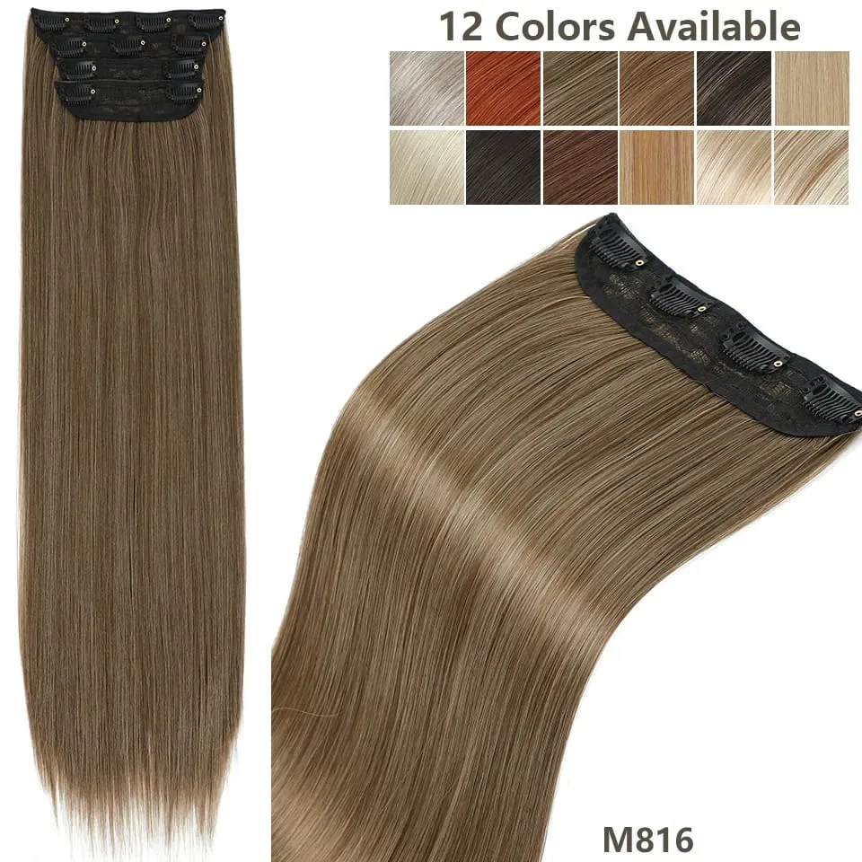 24Inches 200Grams M888 Ombre Blond 27/613 4Clips In Straight Hair Extensions Bio Heat Resistant Soft Nature Synthetic Hairpieces
