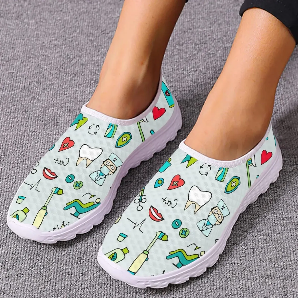 Dentist Shoes Women's Flats Cartoon Dental Nurse Print Breath Mesh Comfort Sneakers For Ladies Girls Summer Loafers — image 10