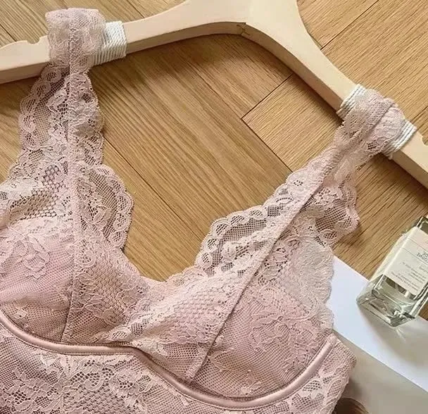 Women's French Lace Bralette Push Up Gathering No Underwire Backless Bra Sets Sheer Lingerie Outerwear Going Out Tops Size S- XL — image 9