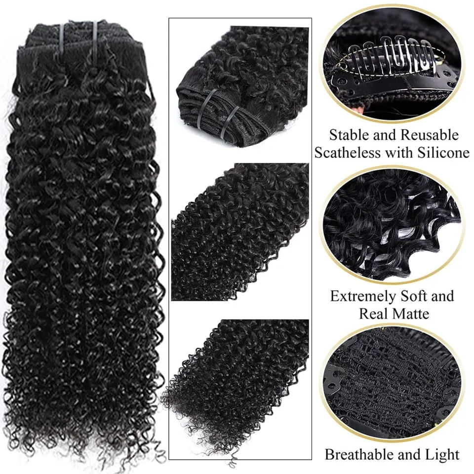 Kinky Curly Clip In Human Hair Extensions Full Head For Women Afro Kinky Curly Clip In Extension Virgin Curly Hair Extensions