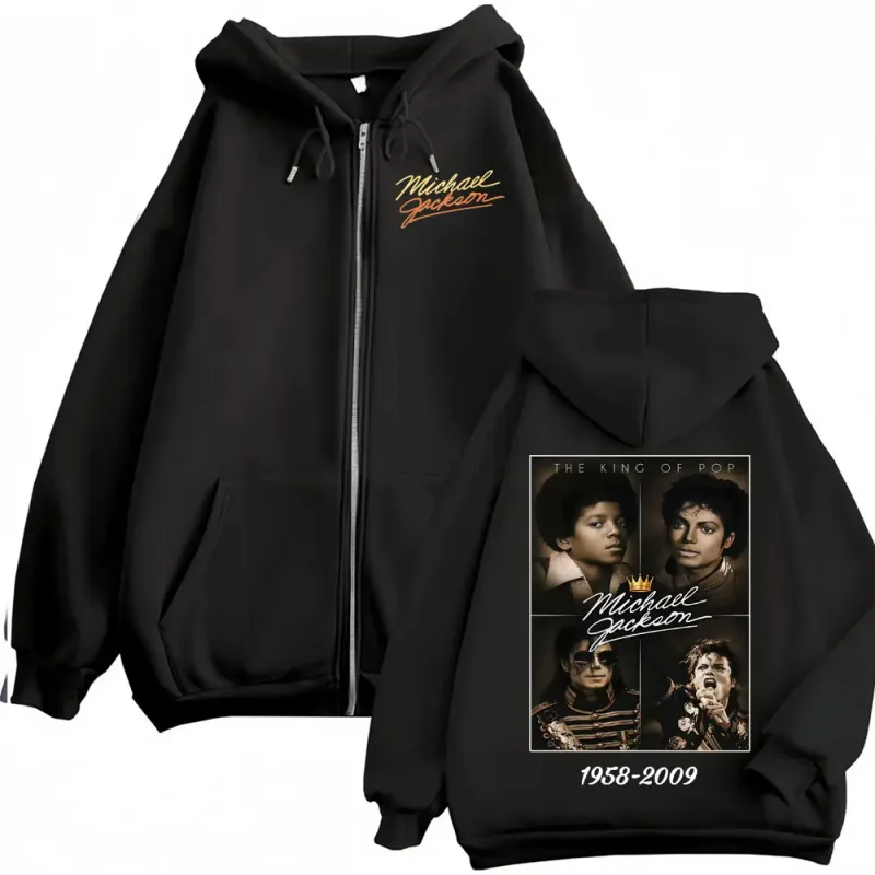 The King of Pop Michael Jackson Bad Era Zip Up Hoodies Men's Women Harajuku Street Jacket Sweatshirt Fleece Casual Zipper Hoodie