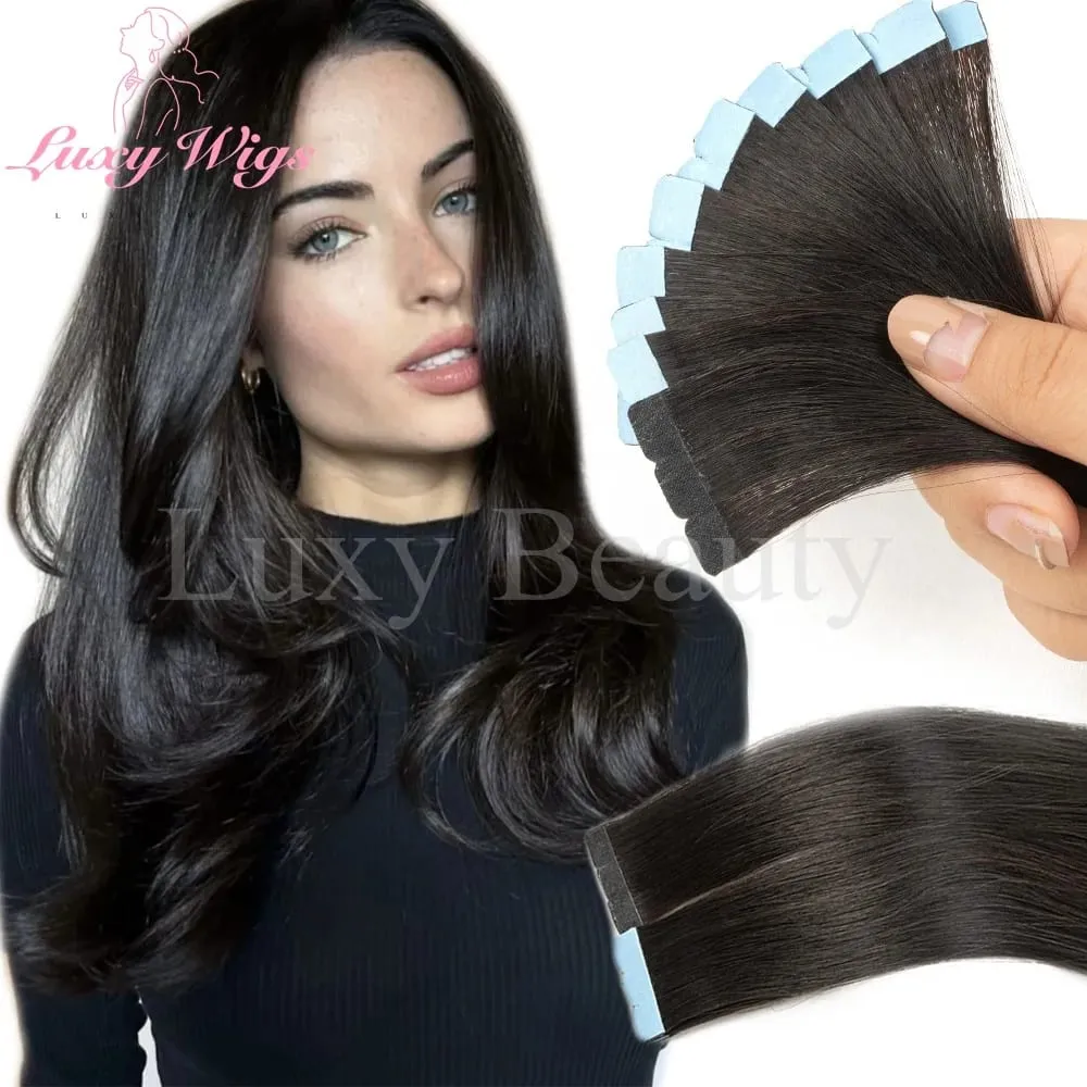 Highlights Brown Mini Tape in Human Hair Extensions Natural Black Blonde Double Side Invisible Seamless Mini Tape in Hair 10pcs