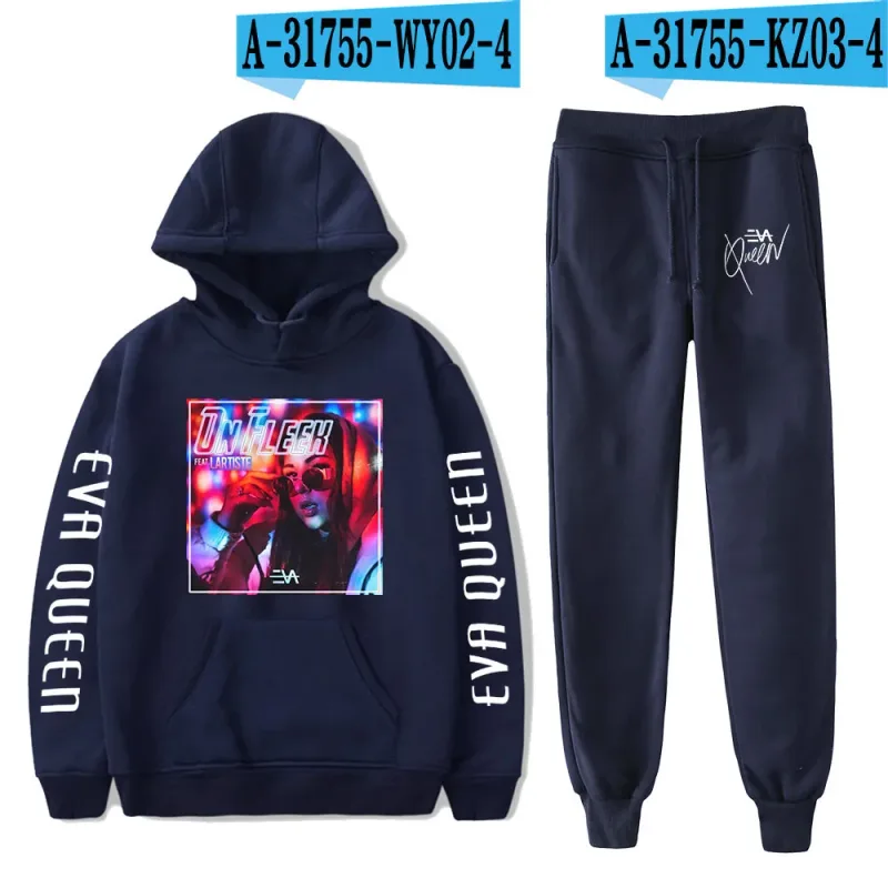 Hip Hop Bekväm Eva Queen Print Sweatshirt Träningsbyxor Kostym Huvtröjor+ Byxor Kostym Pojkar/Flickor 2-delat set Kläder — image 18