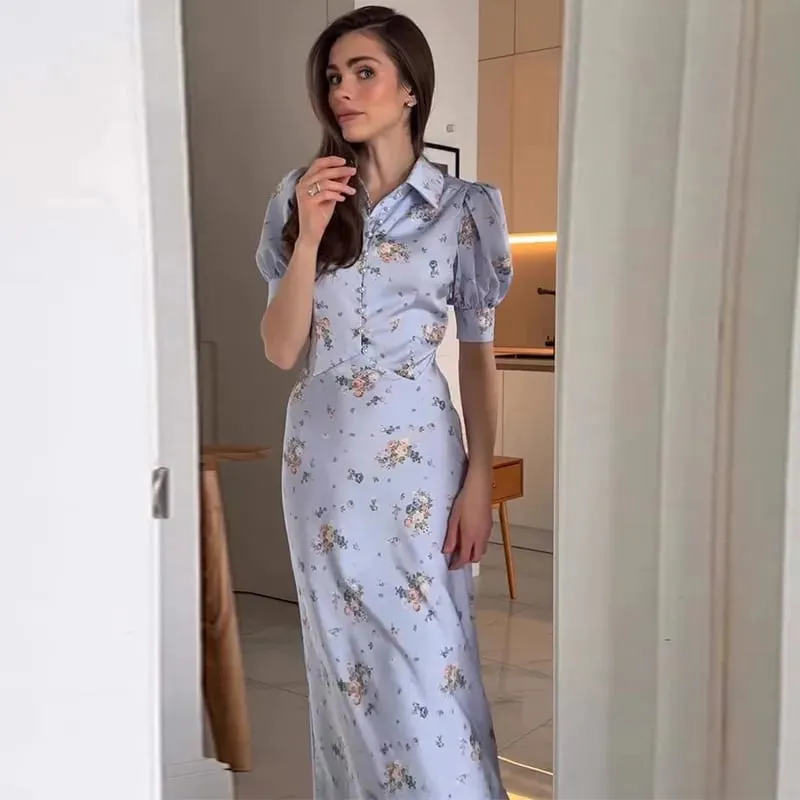 Elegant Women's Floral Print Dresses Single Breasted Slit Maxi Dresses Bodycon Party Evening Formal Gown 2026 New Outfit — image 15