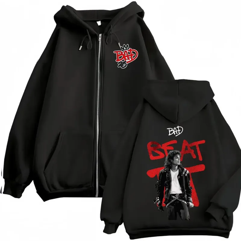 King of Pop Michael Jackson Bad Era Zipper Hoodie Men Women Harajuku Streetwear Jacket Sweatshirt Fleece Casual Zip Up Pullovers — image 14