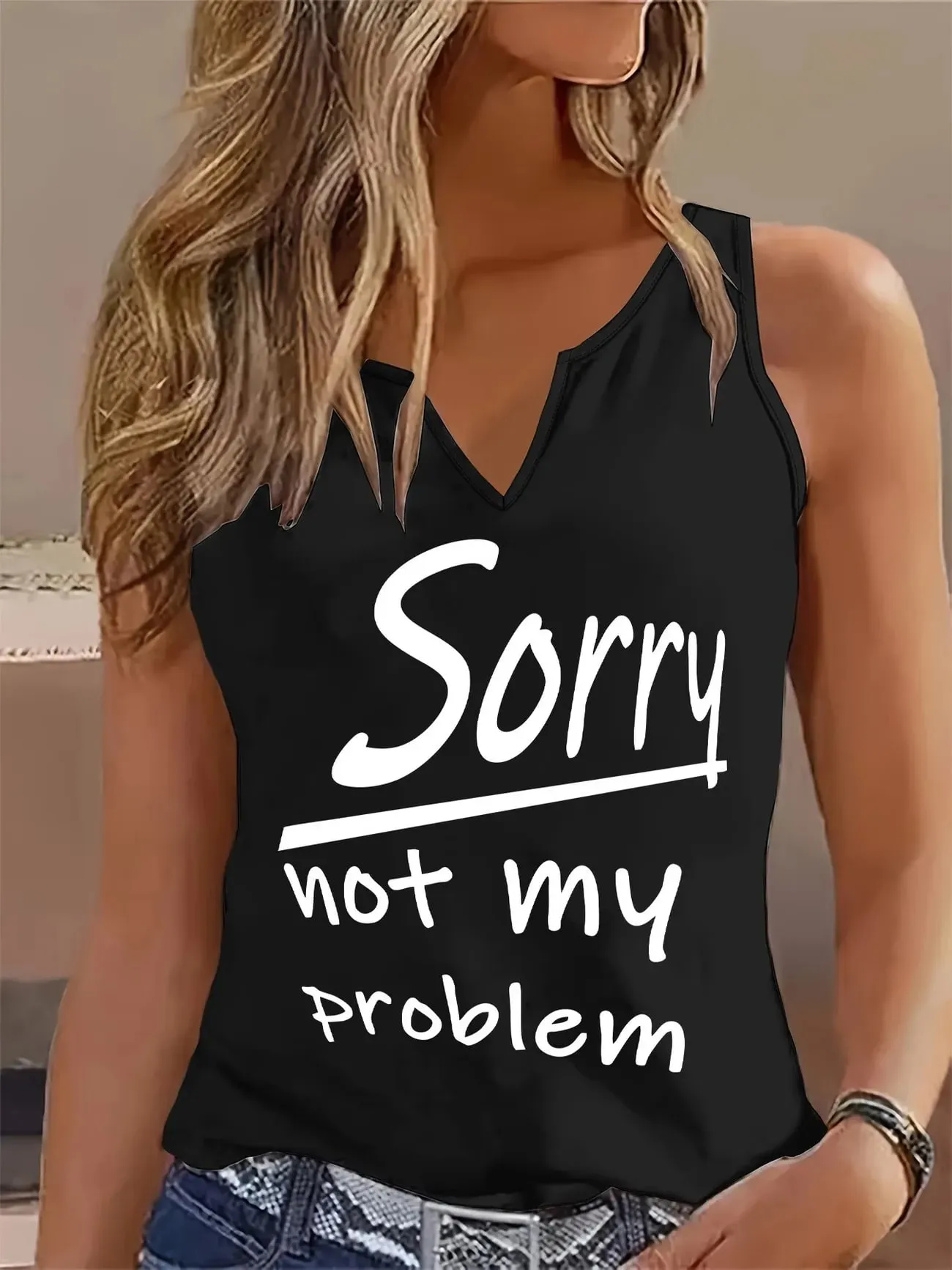Y2k Graphic Letter Print Sleeveless Tank Top T-shirt V Neck 90s Vest T Shirts Women Tee Shirt V-Neck Gothic Tops