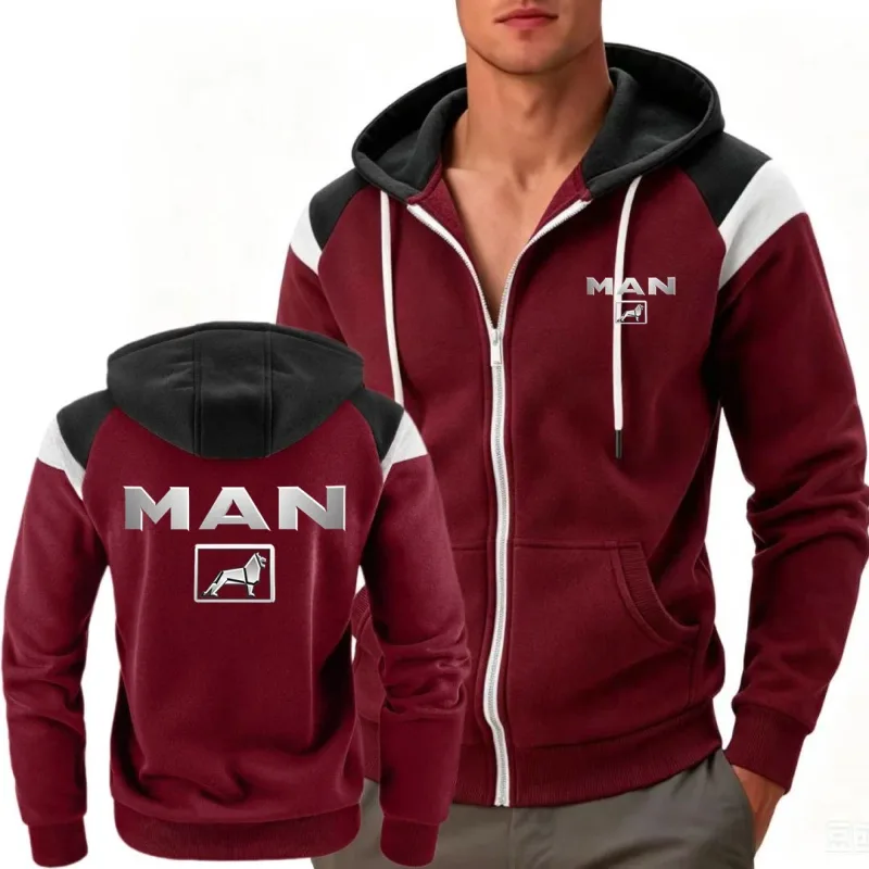 Men's Windproof Fleece Hooded Jacket Block Contrast Sportswear Comfortable Fashionable Truck Man Hoodies Sweatshirts — image 4
