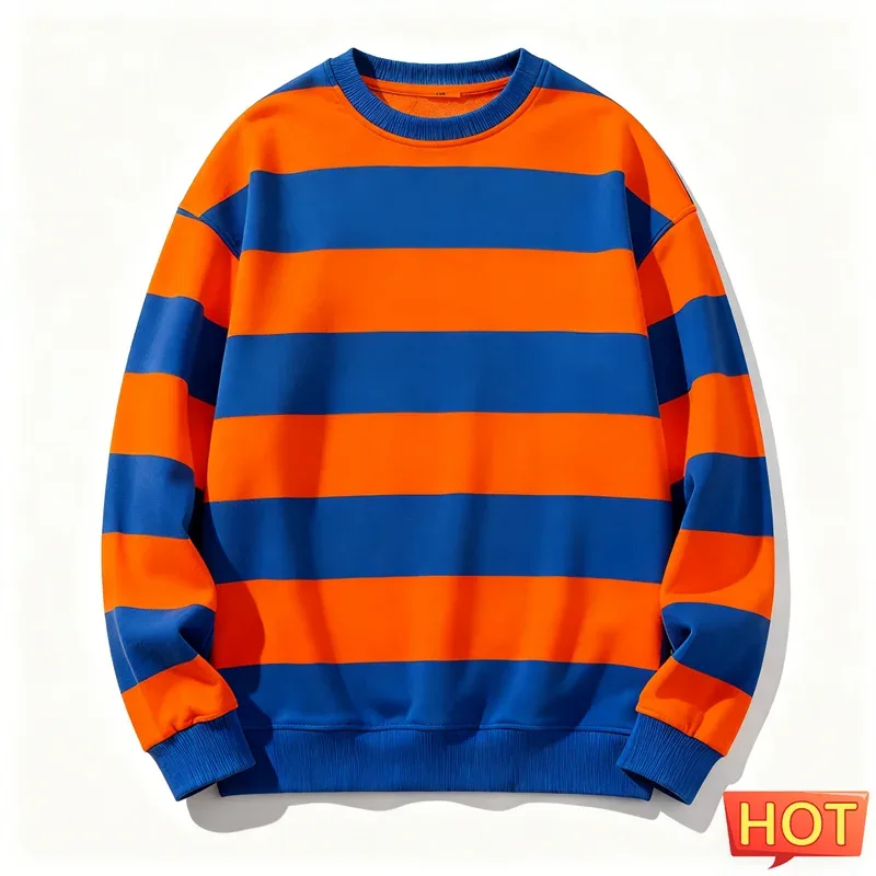 Moletons gráficos listrados retrô para homens, simples, casuais, manga comprida, estampa 3D, feio, solto, respirável, pulôveres com gola redonda — image 7