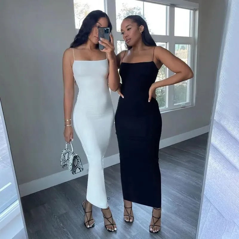 Summer New Strap Dresses Solid Sexy Women Streetwear Sheath Sleeveless Bodycon Dress Casual Elegant Party Ankle-Length Dresses — image 3