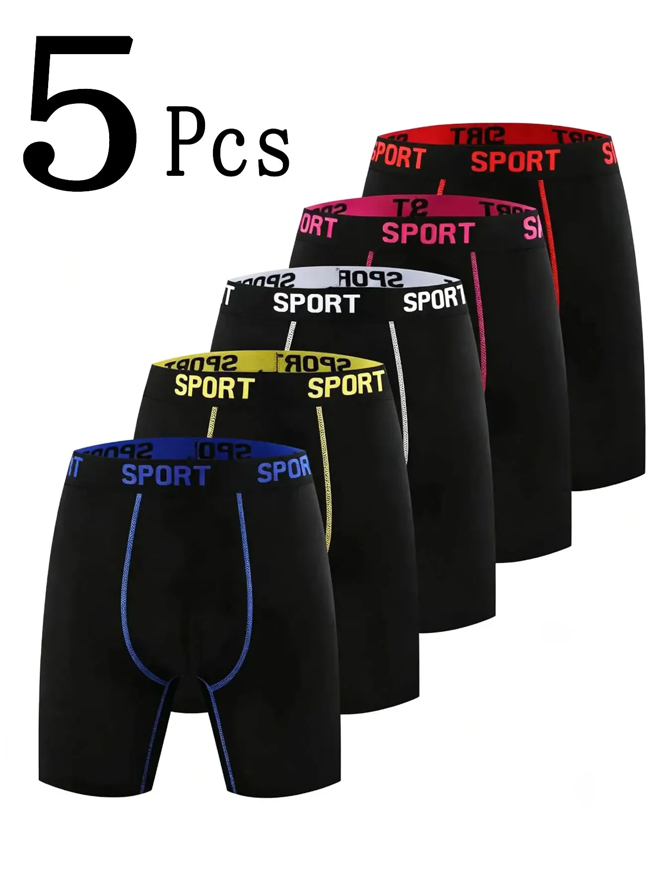 5-Pack Men's Sport Boxer Briefs, Quick-Dry Polyester Athletic Underwear Breathable Compression Trunks for Workout, Gym & Running