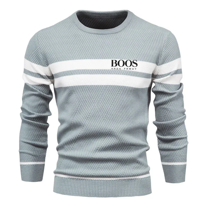 Embroidered Mens Boys Winter Stripe Sweater Thick Warm Pullovers Men's O-neck Basic Casual Slim Comfortable Sweaters — image 8