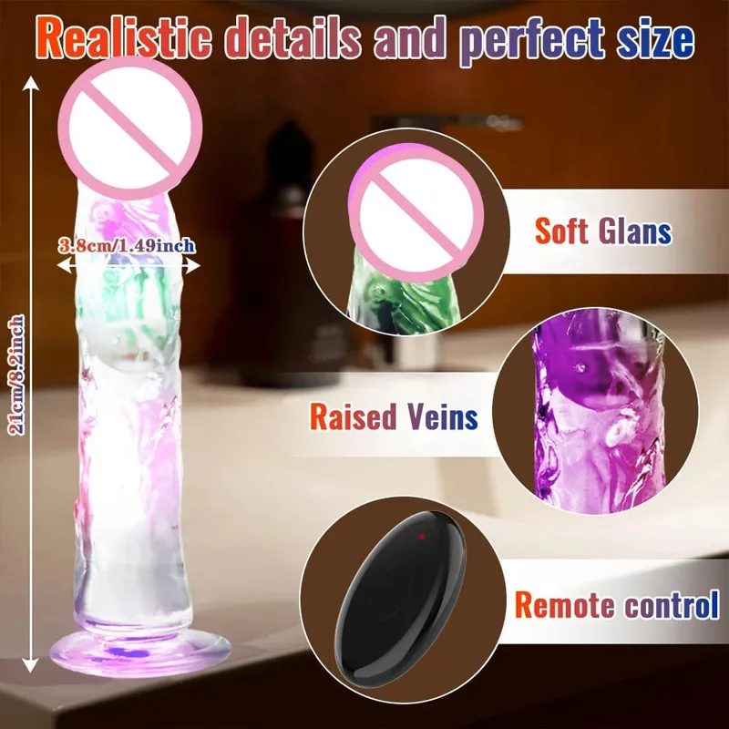 Remote Control Soft Realistic Dildo for Women G-spot Vibrator with LED Light Fake Penis Female Masturbation Sex Toy for Women — image 8