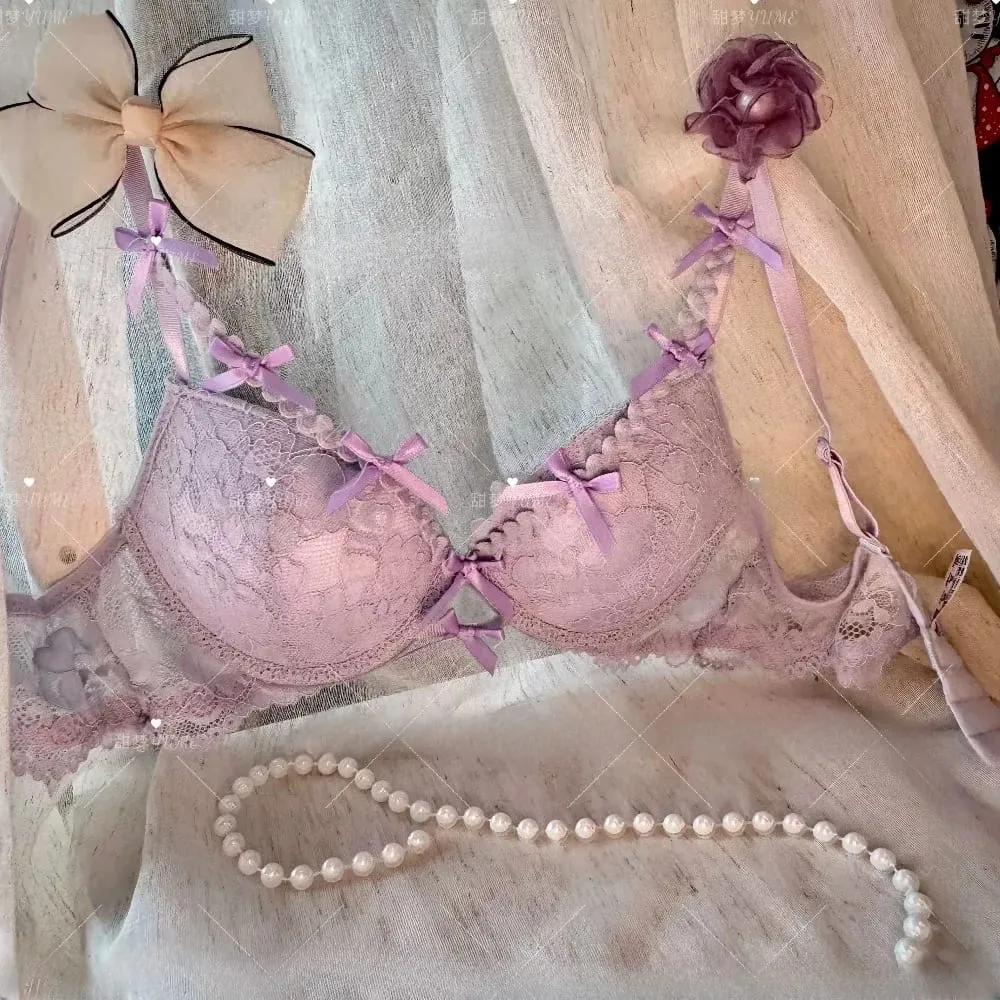 Women Purple Butterfly Halter Bra Set Cross Strap Design Elegant Push Up Underwear Suit 2-38 Fashion Daily Lingerie — image 4