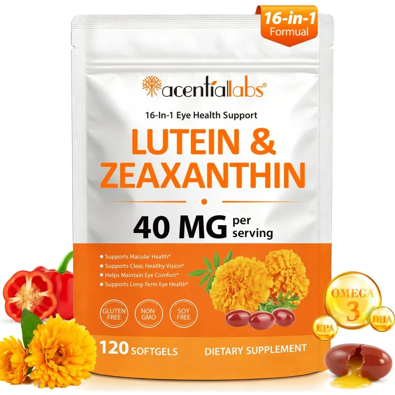 Acentiallabs Lutein Zeaxanthin Softgels 40mg Lutein & 8mg Zeaxanthin 120 Count Blue Light Filter Makulaskydd Ögonvård