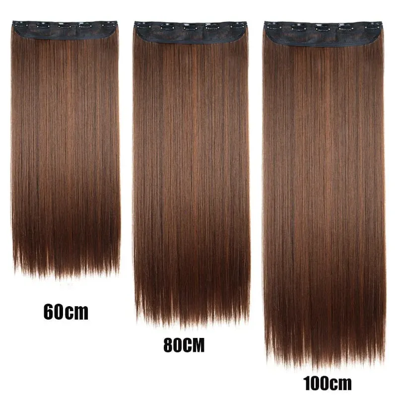 Synthetic 5-Clip One Piece Invisible Hair Extensions Long Straight 24/32/40Inch Heat Resistant Hairpiece for Women — image 10