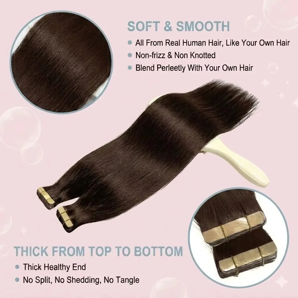 14A Straight Tape in Hair Extensions 100% Human Hair #4 Brown Virgin Remy Hair Extensions 21pcs 50g Pack Invisible Skin Weft 18 20 22 Inch