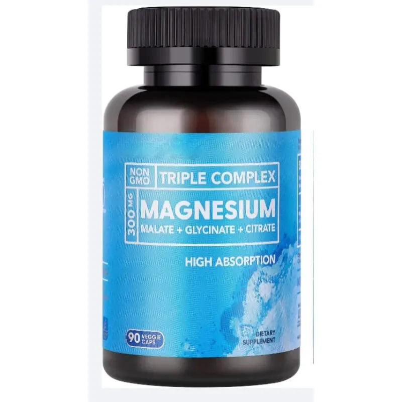 Triple Magnesium Complex 300mg Malate Glycinate Citrate High Absorption Daily Mineral Supplement Vegan Non GMO 90 Veggie Caps — image 9