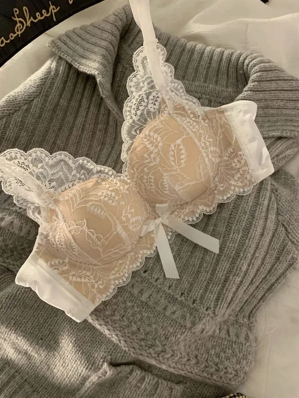Žhavá prodejná bezdrátová krajková podprsenka Ženy Malé poprsí Silné vycpávky Push Up Lift Anti Sage Boční podpora Sexy spodní prádlo 32‑38 AB — image 9