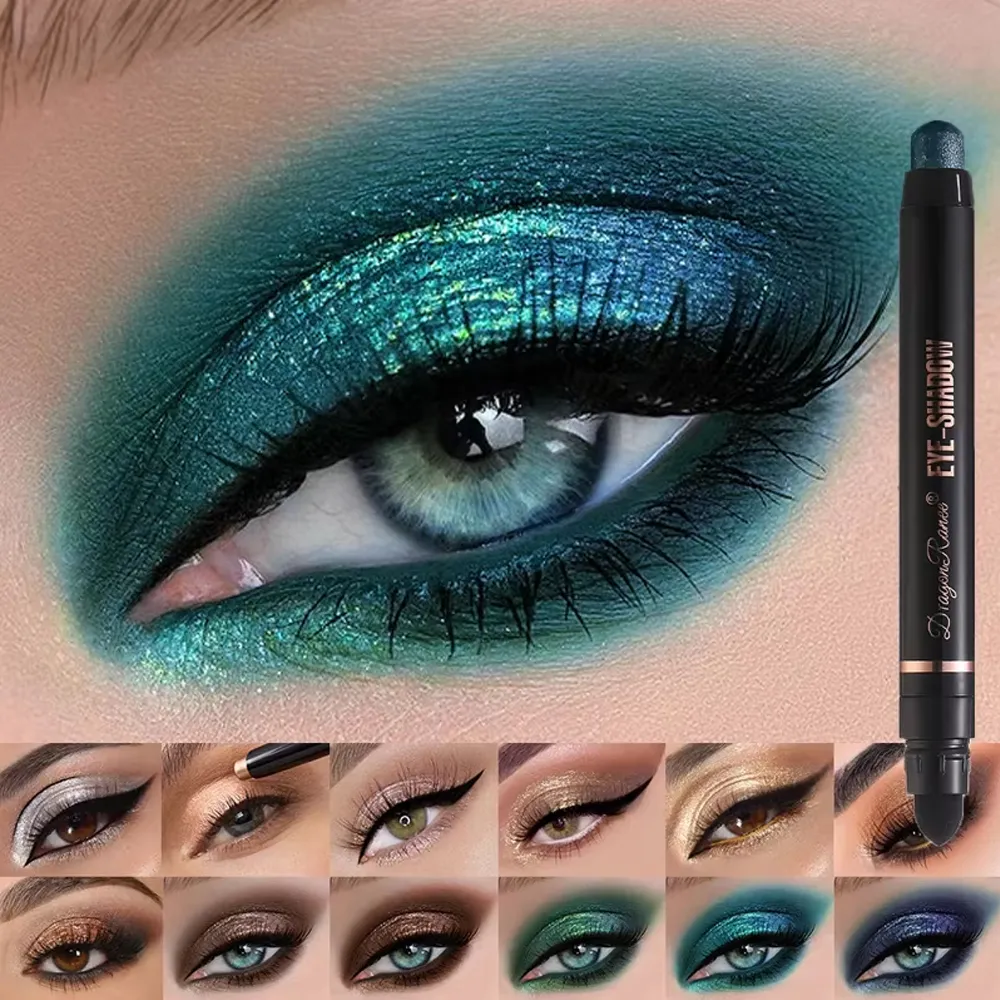 Double Head Pearlescent Eyeshadow Pencil Waterproof Glitter Metallic Blue Green Eye Shadow Makeup Pigment White Eyes Highlighter — image 1