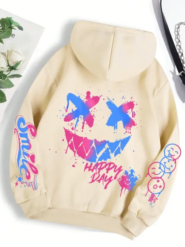 Novo outono masculino personalizado rosto sorridente impressão confortável respirável moletom com capuz ao ar livre moda de rua com capuz sweatshi — image 12