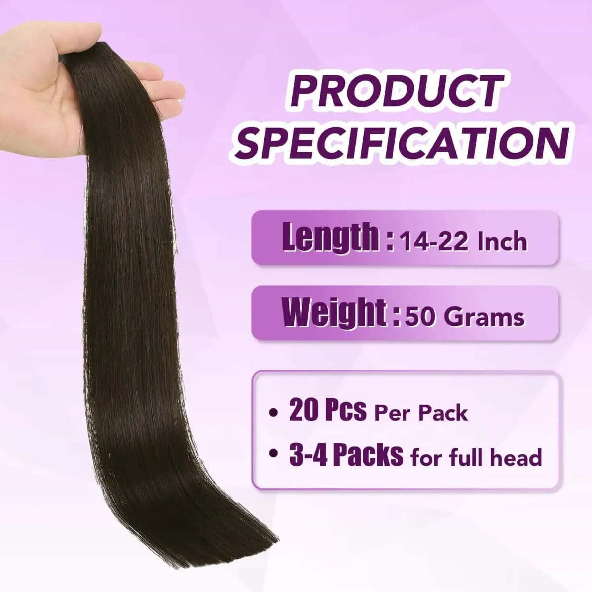 Dark Brown #2 Tape in Hair Extensions Human Hair 14-22inch Skin Weft Silky Straight