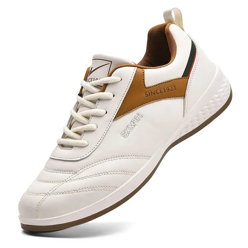 Double Star Men's White Leather Casual Sneakers Lightweight Breathable Non-slip Walking Sport Shoes