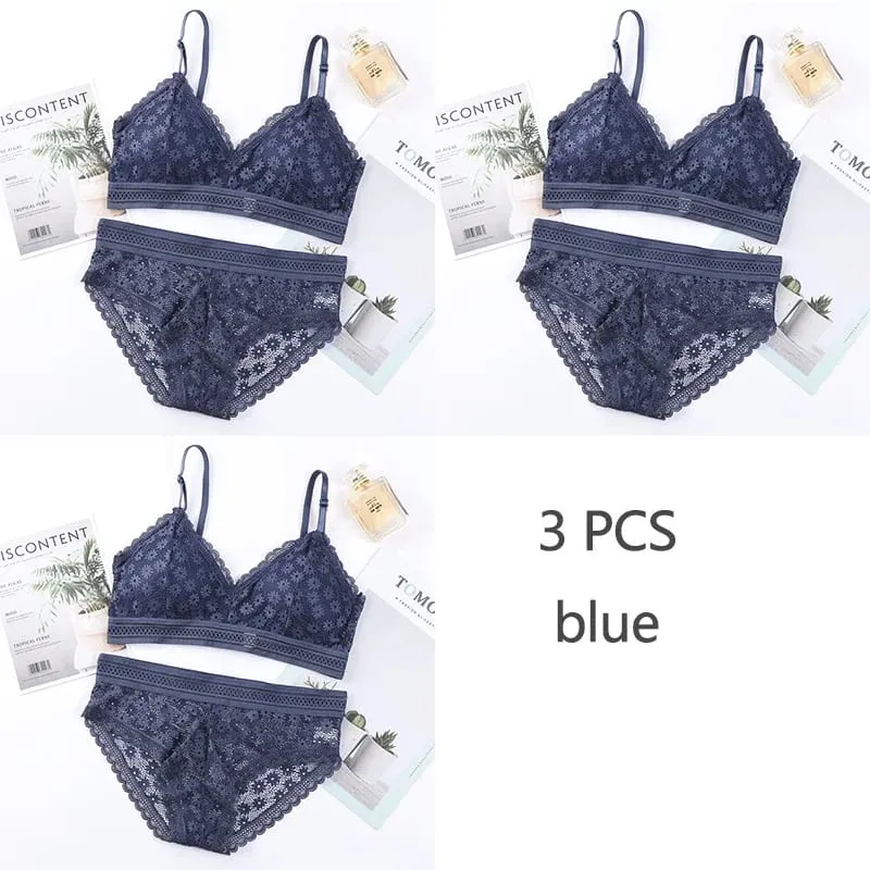 3 Piece Set Bra Sexy Lace Beauty Back Suit Underwear Magtipon ng Seamless Pambabaeng Kasuotang Panty Kumportableng Lingerie — image 13