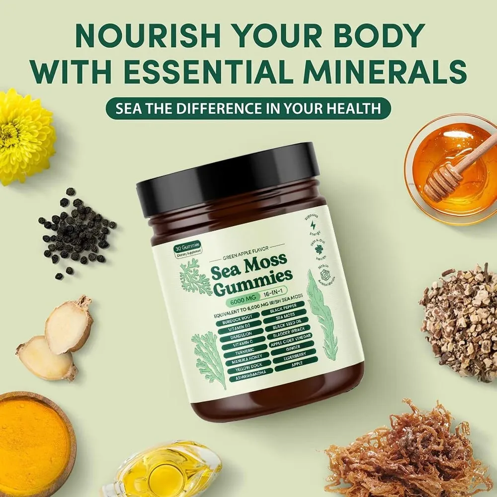 Sea Moss Gummies 16-in-1 with Black Seed Oil Ashwagandha Irish Seamoss Gummies Boosts Immune Support Wellness and Digestion — image 2