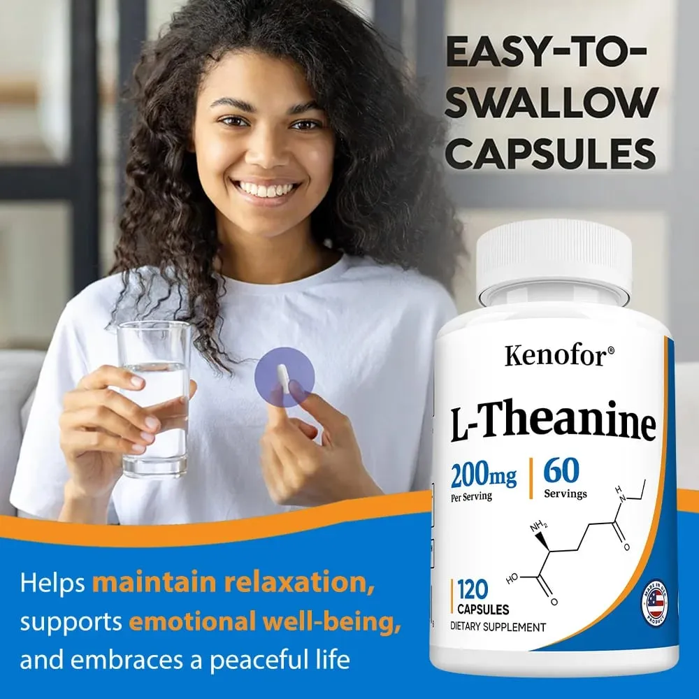 L-Theanine 200 Mg Extra Strength Theanine Supplement – Fokus och avslappningsstöd Förbättrad sömn, icke-GMO och glutenfri — image 5