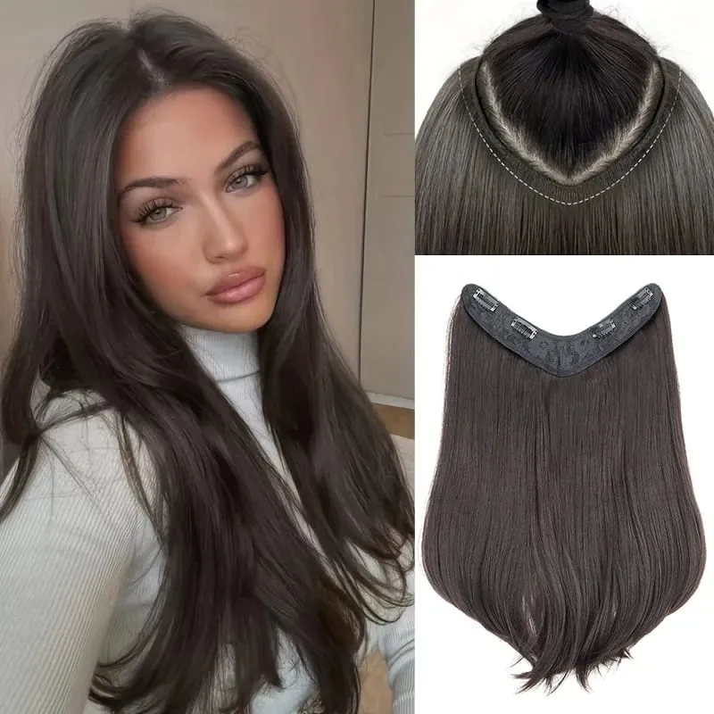 24Inch Synthetic Invisible Hair Extensions for Women Micro-Roll V-Shaped Design 4 Clips Enhance Hair Volume — image 8