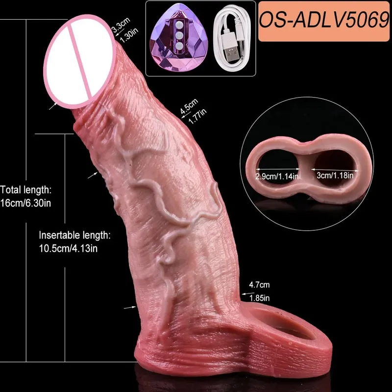 Ultra Realistic Vibrating Penis Sleeve Soft Silicone Hollow Cock Extender Vibration Adult Toy For 18+ Couples Sex Pleasure